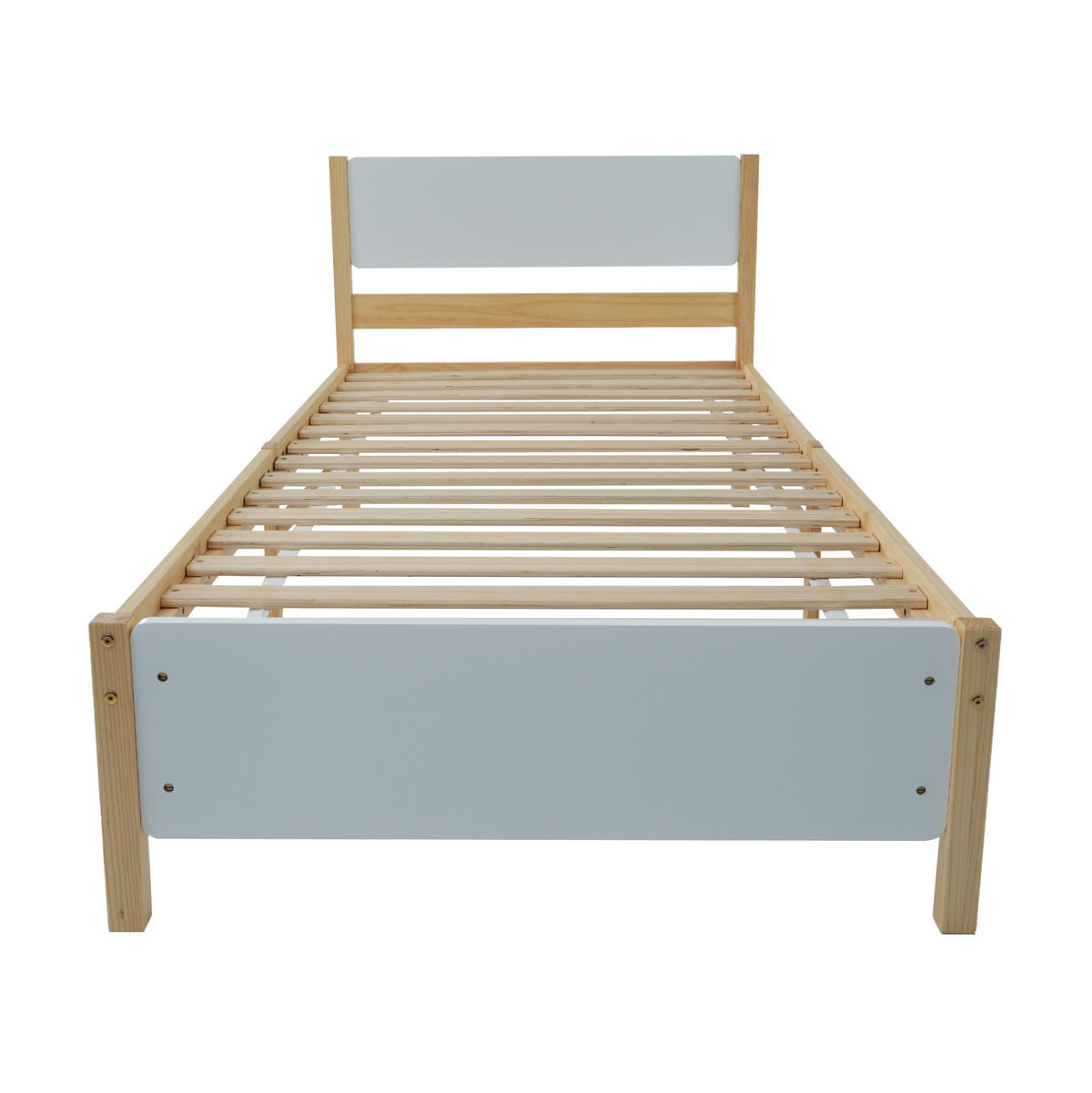 EINZELBETT 90/200 cm mit 15 Latten, Mittelfuß und Kiefernholzrahmen aus MDF, Weiß/Natur - Naturfarben, Holz (140/200cm) - Redom