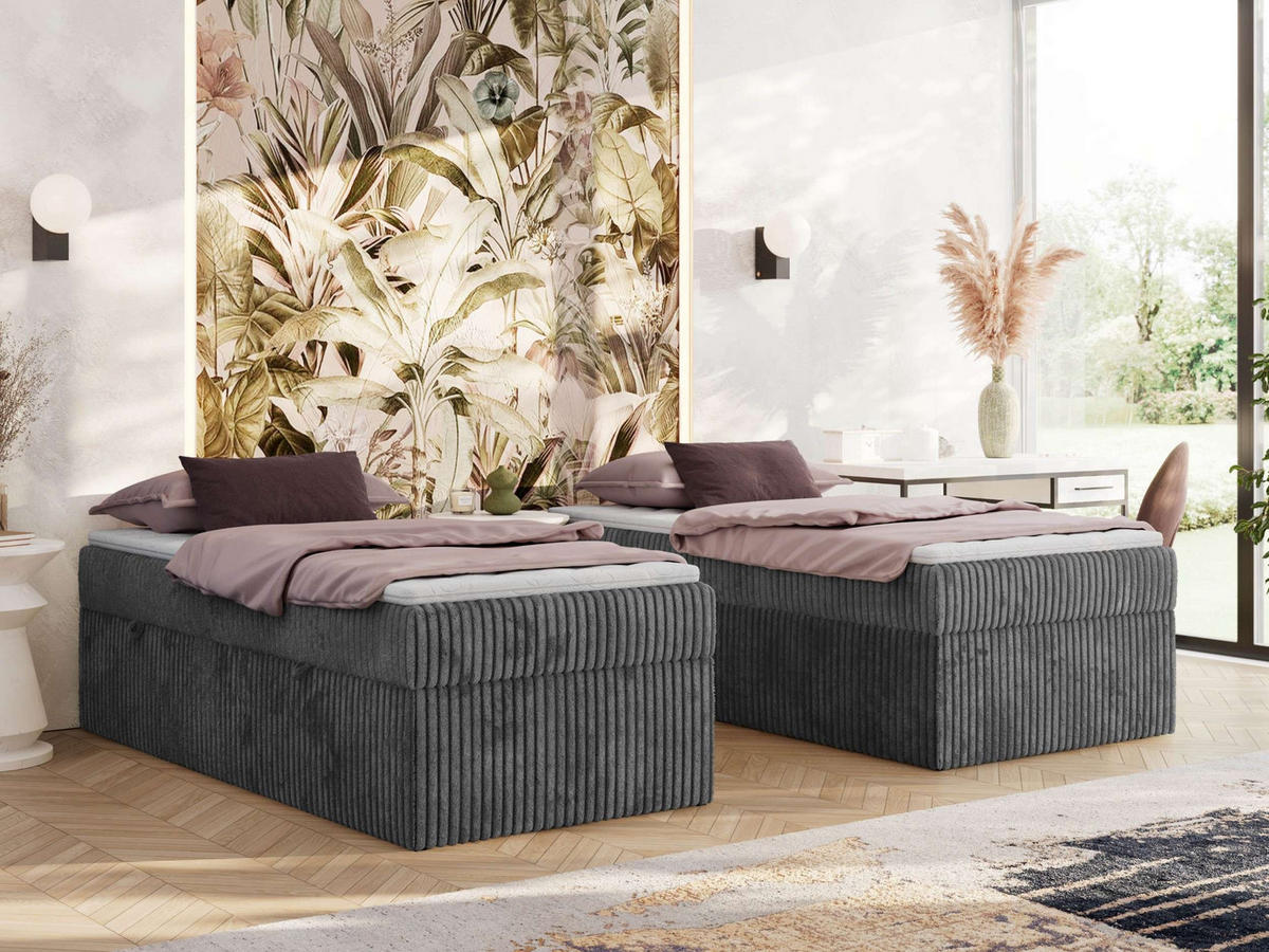 BOXBETT ZERO 90/200 - Grau Cord - H4 - Topper Visco - Grau, Textil (90/200cm) - MKS