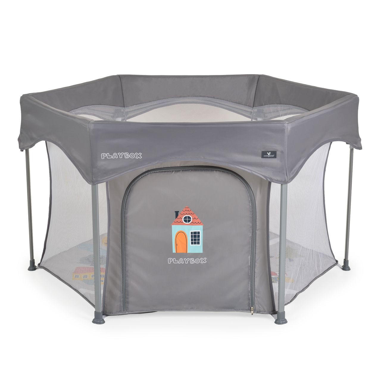 LAUFSTALL Playbox grau 139 x 118 cm, Matratze, Tragetasche, Öffnung, klappbar, Babyreisebett - Grau, Metall (118/74/139cm) - Cangaroo