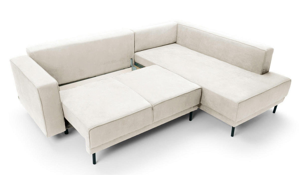 ECKSOFA Rodario Hellbeige Velours - Ecru/Schwarz, Textil/Metall (247/187cm) - Selsey