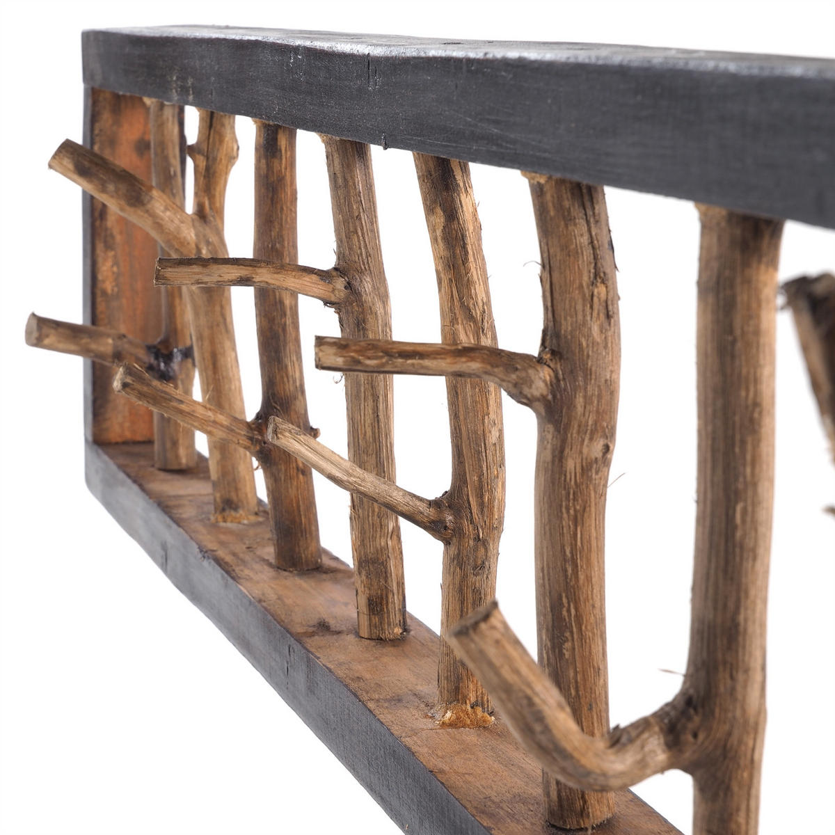 WANDGARDEROBE TREIBHOLZ UNIKAT 80 Recyclingholz massiv, 8 Haken 04 schwarz-natur - Graubraun, Holz (80/22/12cm) - DESIGN DELIGHTS