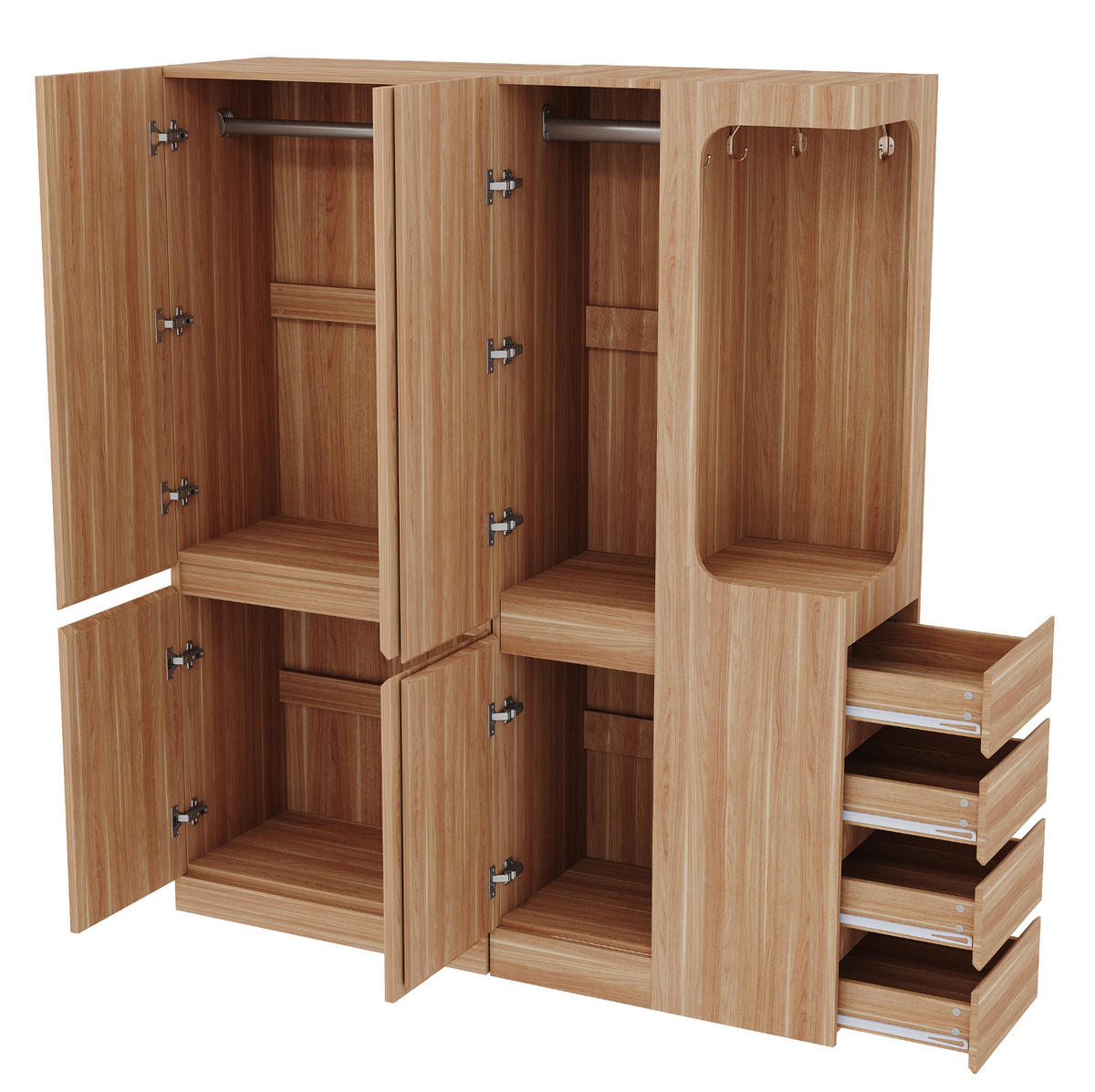KLEIDERSCHRANK 162.5/40/170 cm natur aus Holz mit Schubladen und offenem Hängefach - Nussbaumfarben, Holzwerkstoff (162.5/170/40cm) - OKWISH