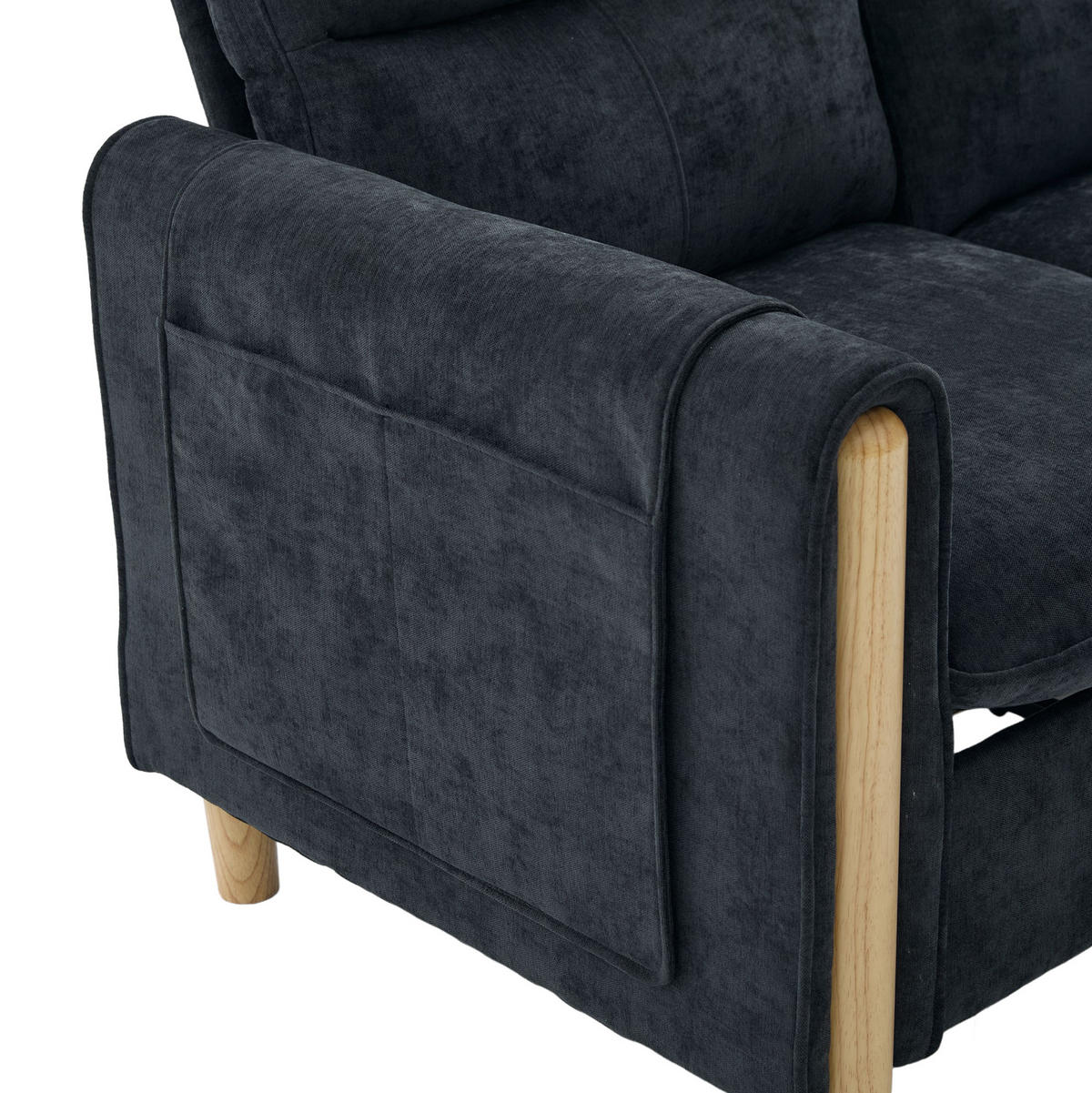 SOFA 261/77/86 cm in Schwarz aus Chenille mit 2 Hockern und Stauraum - Schwarz, Textil (77/86/261cm) - Flora Grace