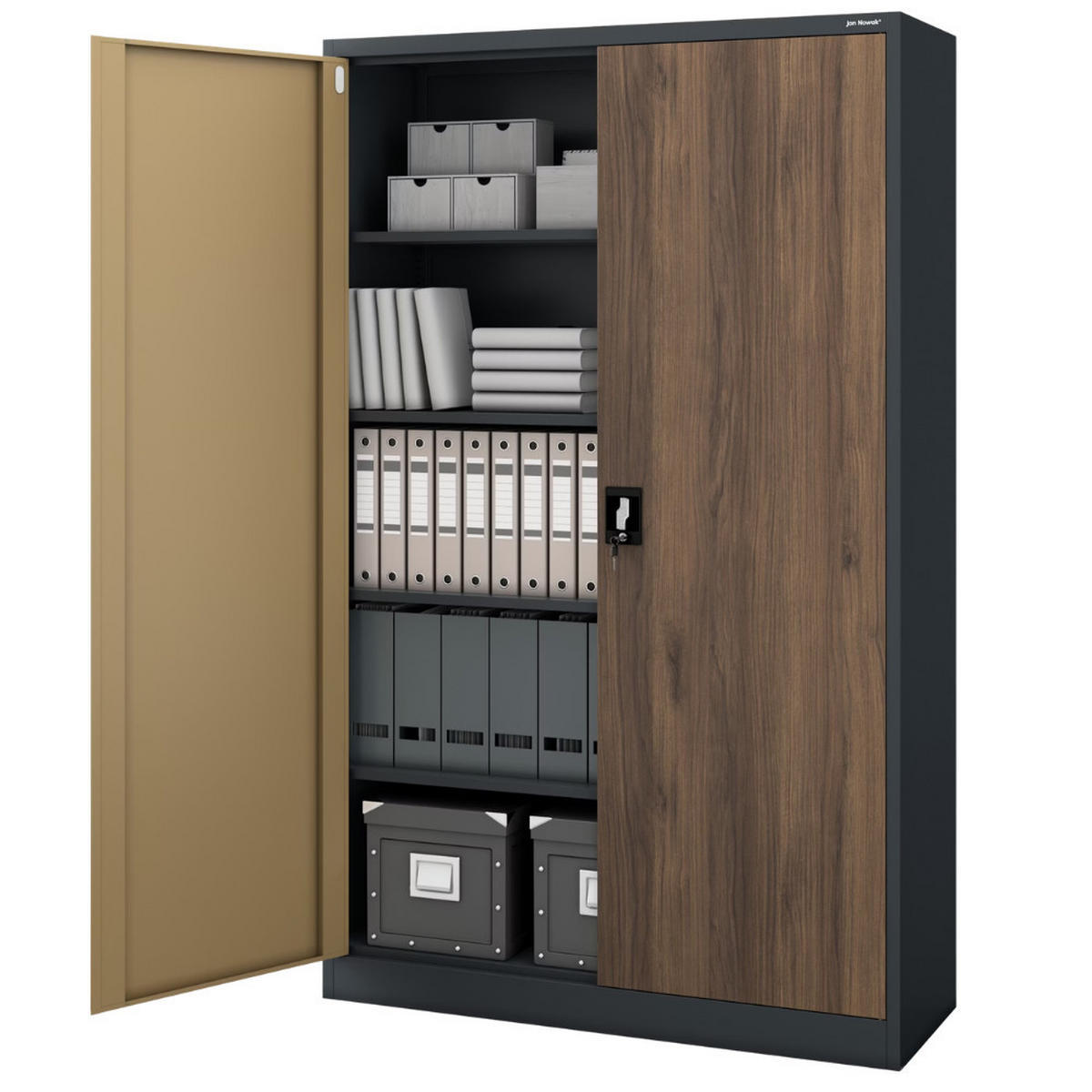 AKTENSCHRANK abschließbar KADO Flügeltüren 185x115x40cm Anthrazit-Nussbaum - Anthrazit, Metall (115/185/40cm) - DELUKE