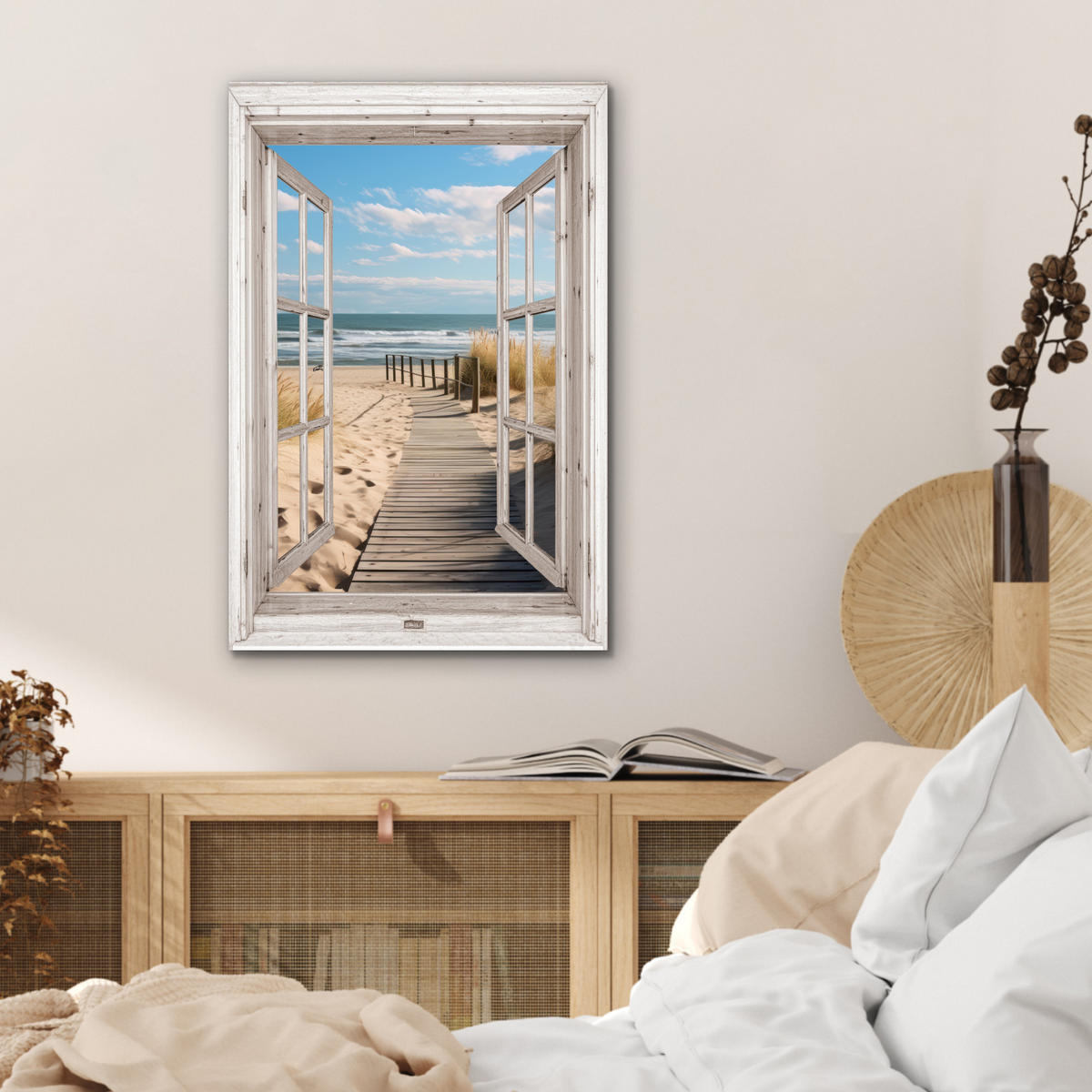 METALLBILD Fenster - Meer - Küste - Natur - Ausblick - Strand - Wattenmeer 40x60 cm - Beige, Metall (40/60cm) - MuchoWow