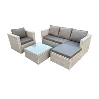 GARTENSOFA SET mit Couchtisch Polyrattan Helles Grau 5-Sitzer - Hellgrau, Metall - Fimous