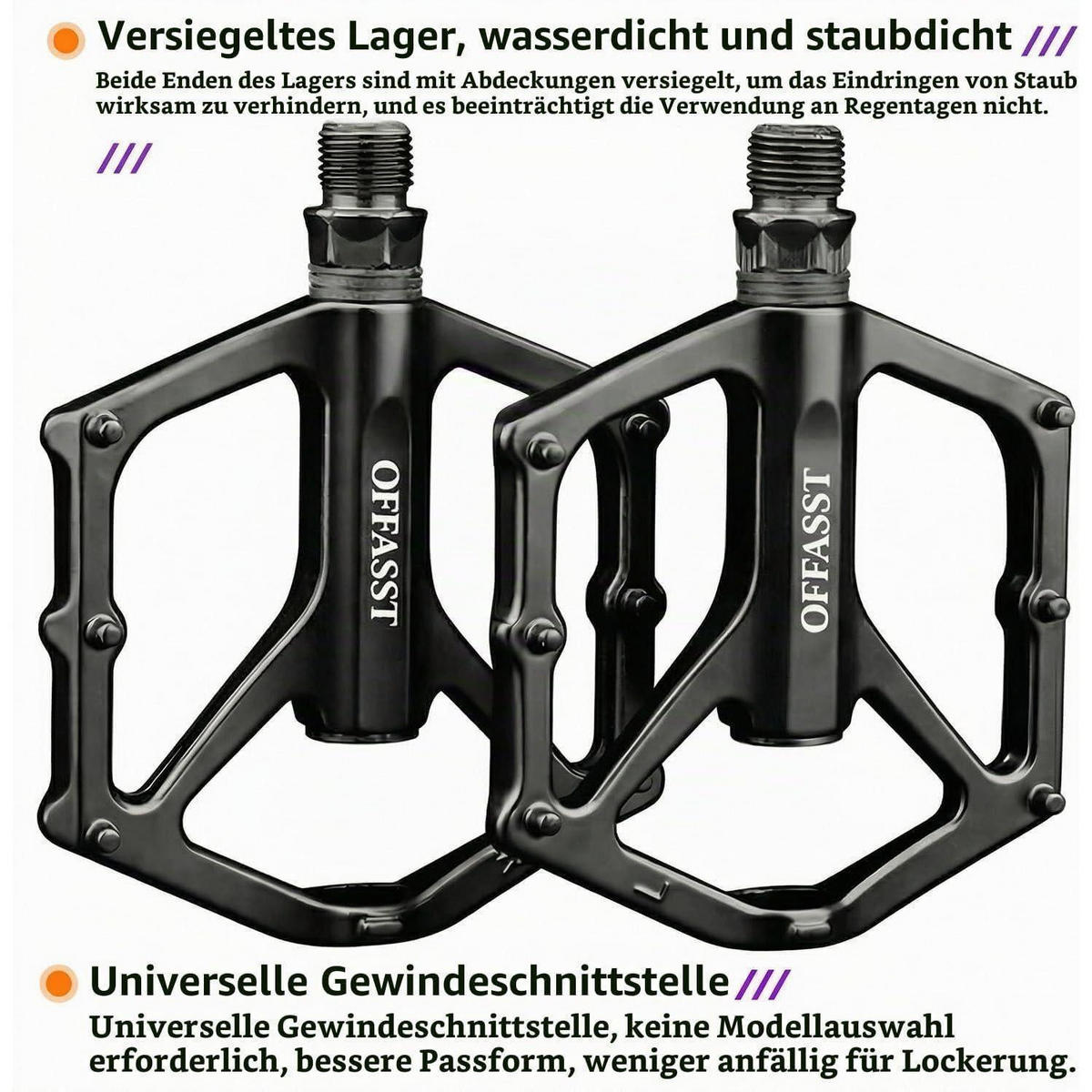 FAHRRADPEDALE Flats CNC Aluminium 9/16" mit 6 Anti-Rutsch-Stiften - Schwarz, Metall (9.8/2/12.5cm)