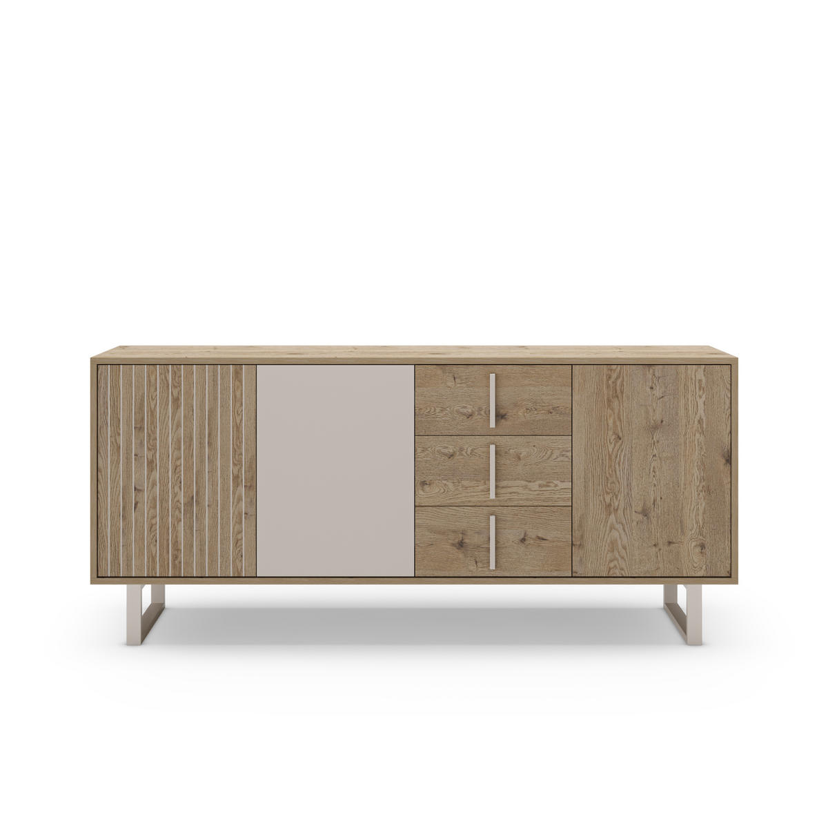 SIDEBOARD 3 Türen und 3 Schubladen B180 cm - MILLAY - Grau, Holz (40/80/180cm) - Calicosy