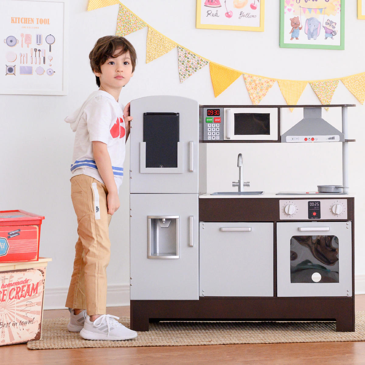 KINDERKÜCHE aus Holz, Grau, 91 cm - Braun, Holz (87/31.8/90.8cm) - Teamson Kids