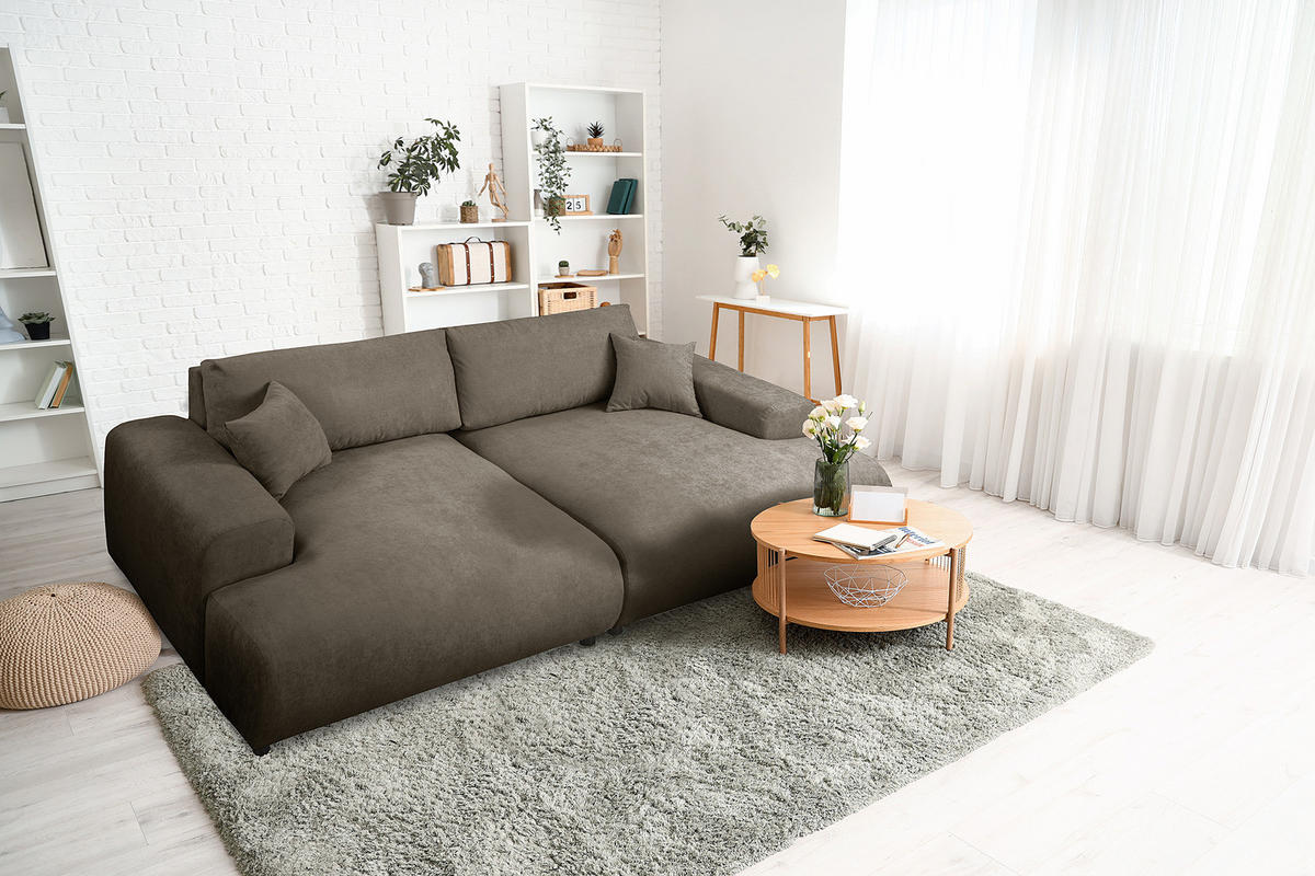 BIGSOFA - Schwarz/Grau, Kunststoff/Textil (237/79/144cm) - home24