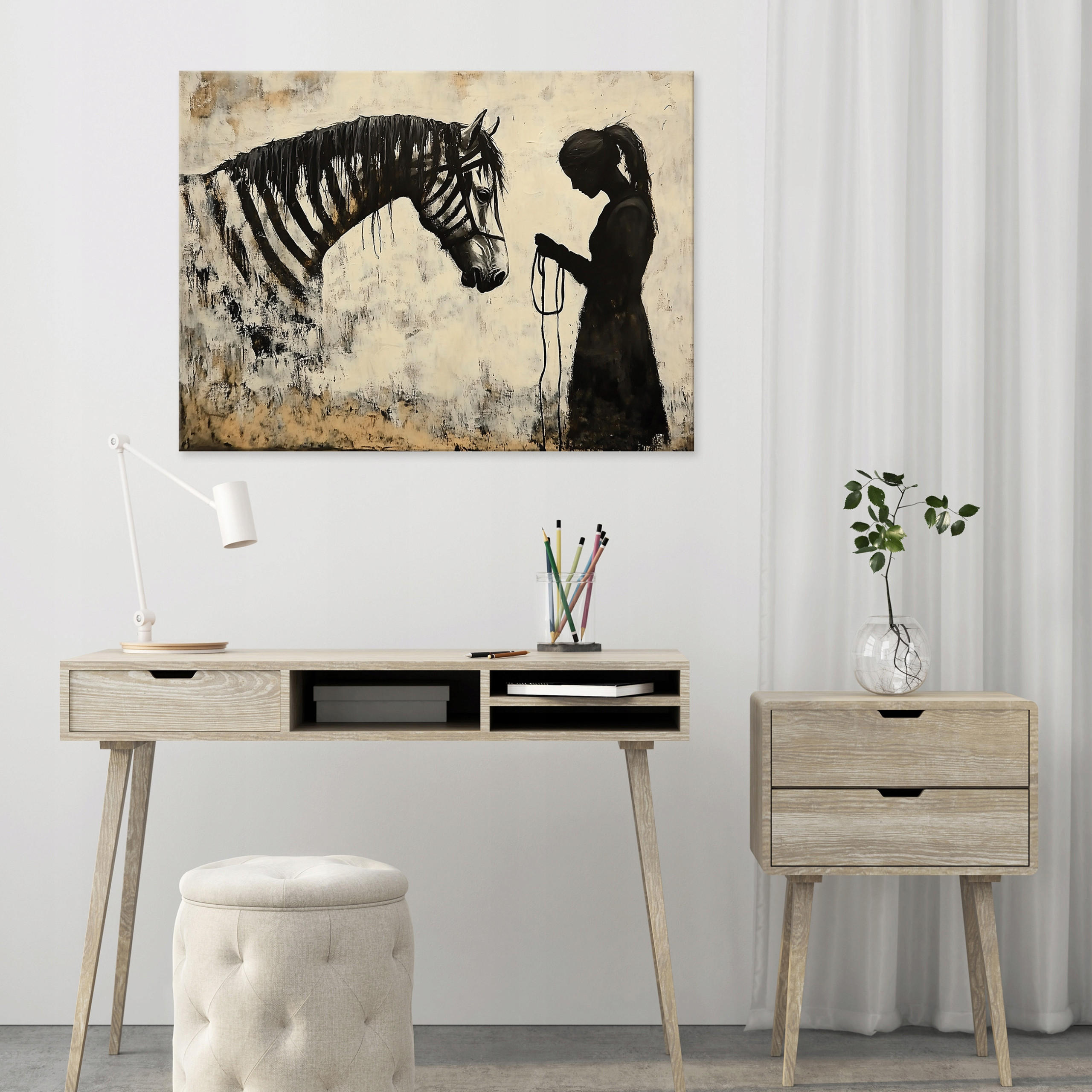 LEINWANDBILD Abstrakt Banksy Beige Modern Wohnzimmer 100x70 - Beige, Holzwerkstoff (100/70cm) - Wallarena