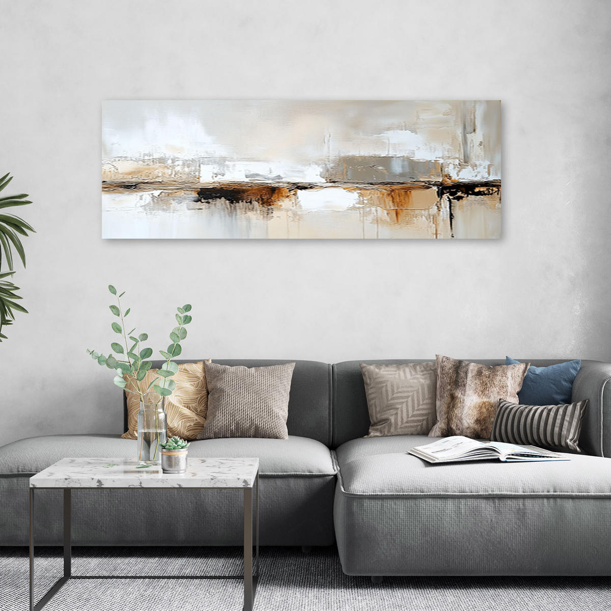 LEINWANDBILD Abstrakte graue, goldbraune Lofts 120x40cm - Beige, Textil (120/40cm) - Feeby
