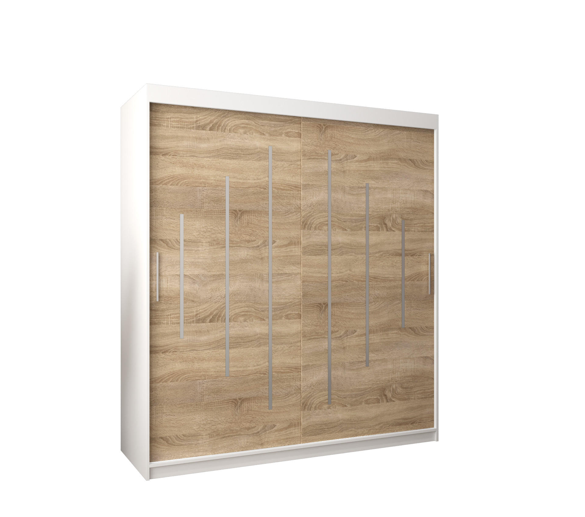 Abiks Möbel Schwebetürenschrank Weiß, Sonoma Eiche 180x200x62 cm