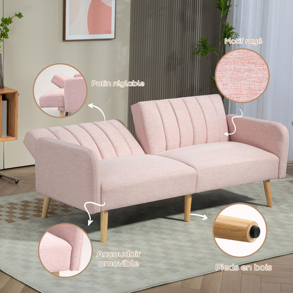 SCHLAFSOFA 2er-Sitz DE-14612 3-fach verstellbare Rückenlehne Rosa - Pink, Holzwerkstoff (173/73/75cm) - ComfortXL