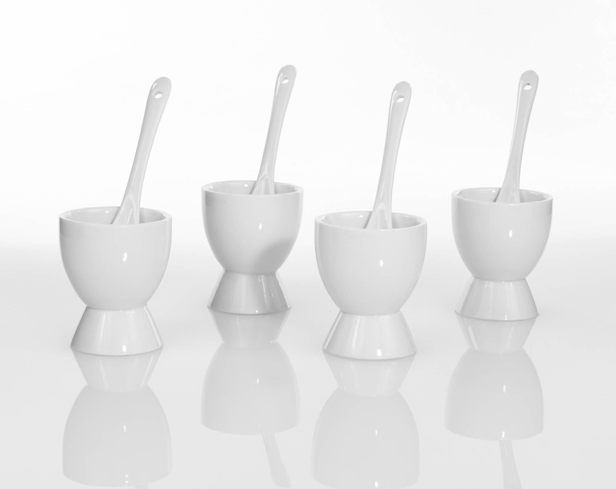 EIERBECHER-SET mit Löffeln Weiß 5,2/5,2/6 cm - Weiß, Keramik (5.2/6/5.2cm) - Excellent Houseware