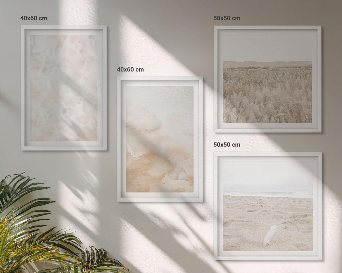 WANDBILDER 4er-Set - 50x50 cm & 40x60 cm Weißer Rahmen - Modische Pastelltexturen - Weiß, Kunststoff (50/50cm) - ArtPrintCave