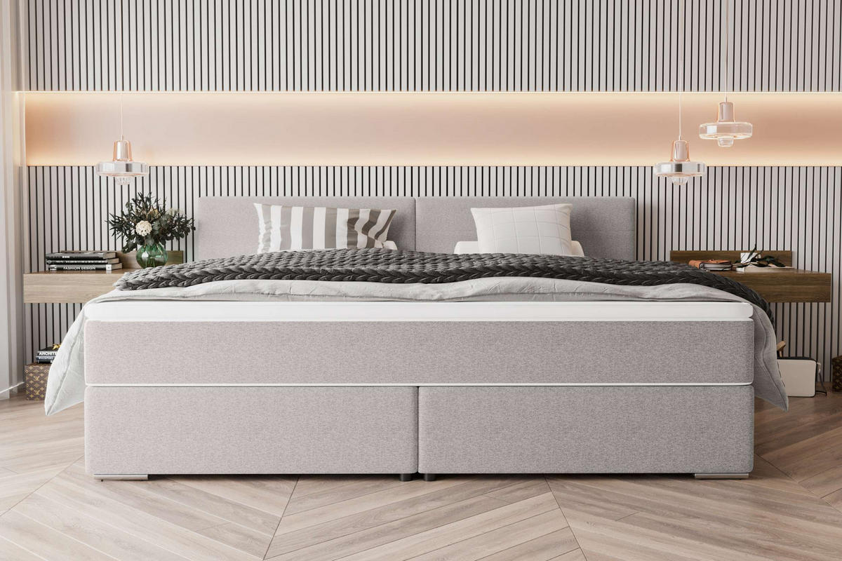 FAMILIENBETT BOXSPRINGBETT Webstoff Hellgrau 260/200 cm - Chromfarben/Hellgrau, Kunststoff/Textil (260/200cm) - 99rooms