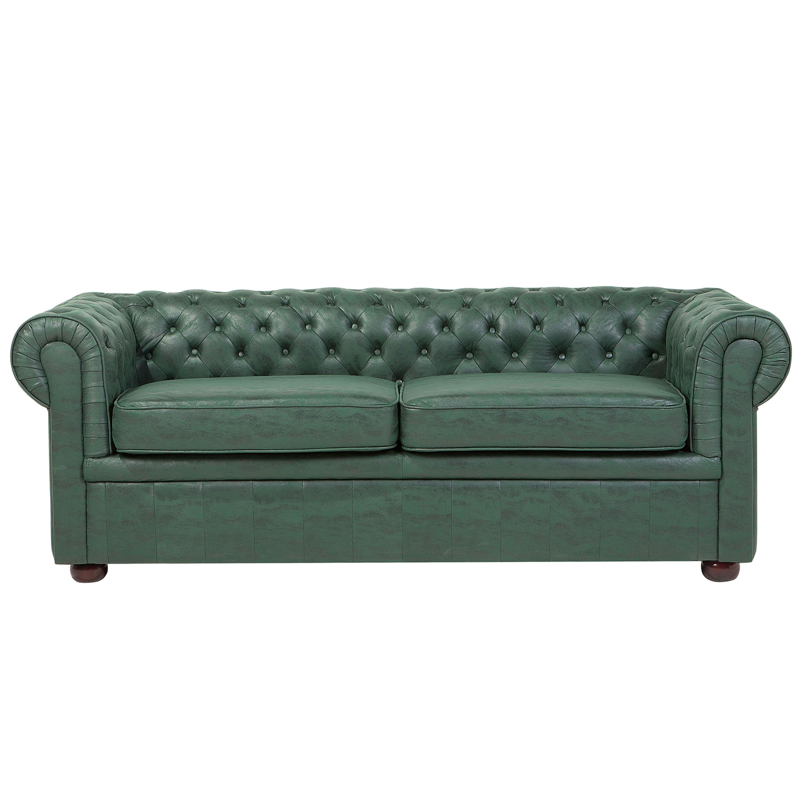 3-SITZER-SOFA Kunstleder Grün Chesterfield - Grün, Textil (195/70/76cm) - Beliani