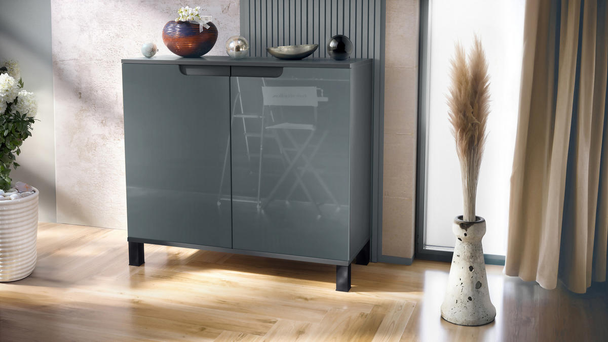 KOMMODE Sylt Grau Hochglanz - Grau, Holzwerkstoff (92.5/84.5/35cm) - Vladon