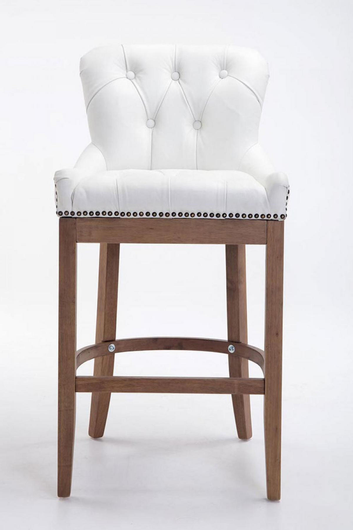 BARHOCKER 2er Set Echtleder weiß - Naturfarben/Weiß, Leder/Holz (55/109/57cm) - CLP