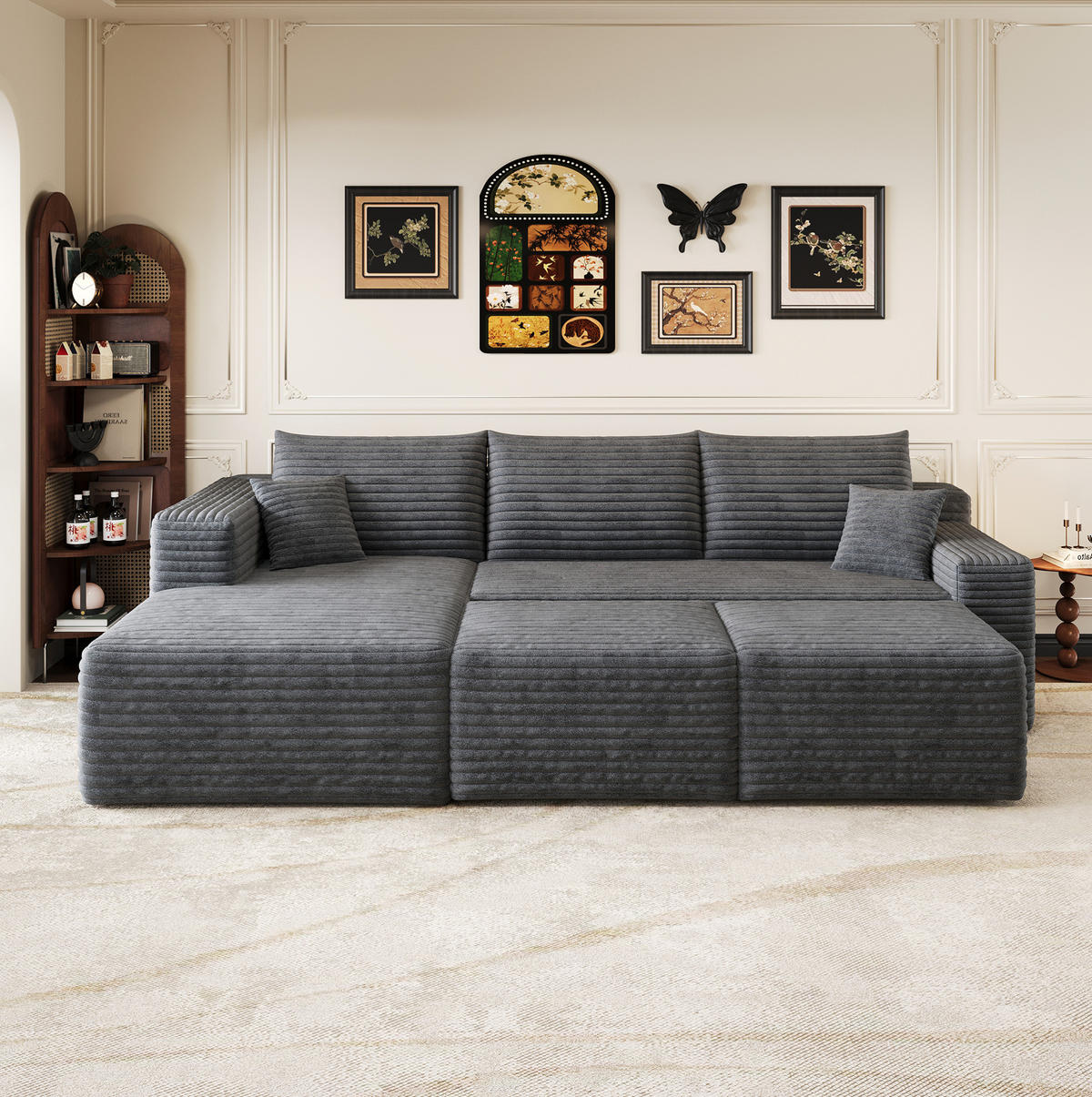 ECKSOFA 241 cm aus Stoff mit Cordbezug und Chaise Lounge Dunkelgrau - Dunkelgrau, Textil (151/241cm) - Modenvie