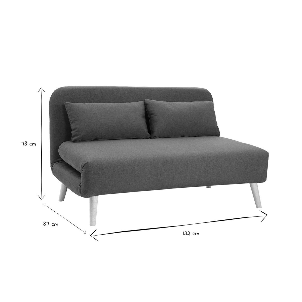 SCHLAFSOFA 2-Sitzer Dunkelblau Stoff Helles Holz AMIKO - Dunkelblau, Textil (87/78/132cm) - Miliboo