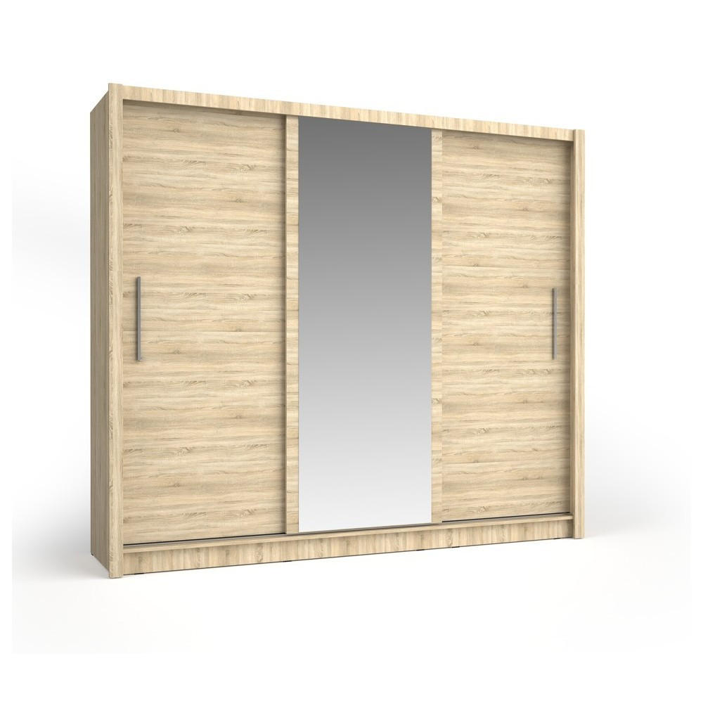 SCHWEBETÜRENSCHRANK FRISKA 247,8/215/61,6cm 3-türig mit Spiegel Sonoma Eiche - Sonoma Eiche, Holzwerkstoff (247.8/215/61.6cm) - MASSENO