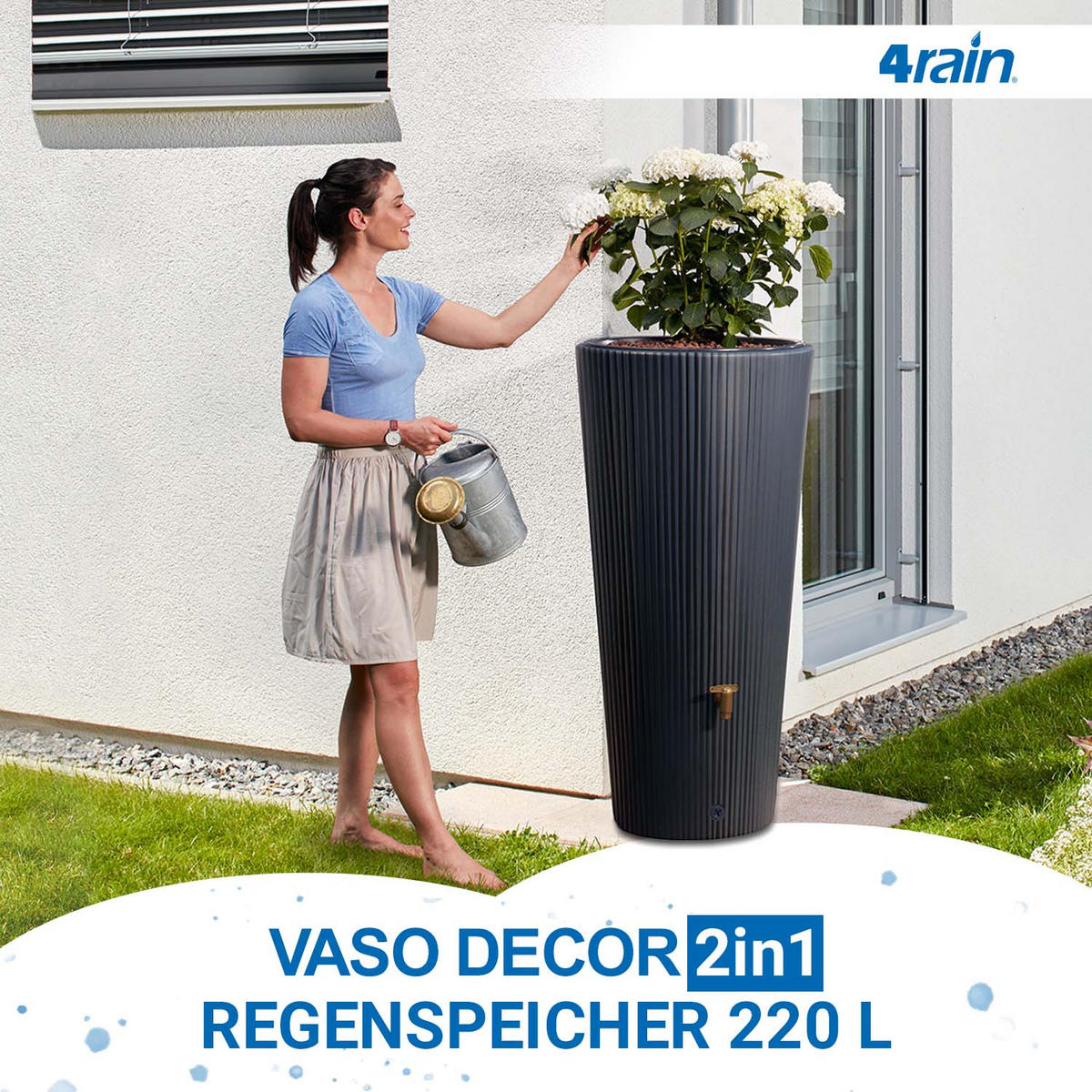 2IN1 Regentonnen Komplett-Set 220 L graphite grey - Grau, Kunststoff (58/120/58cm) - 4rain