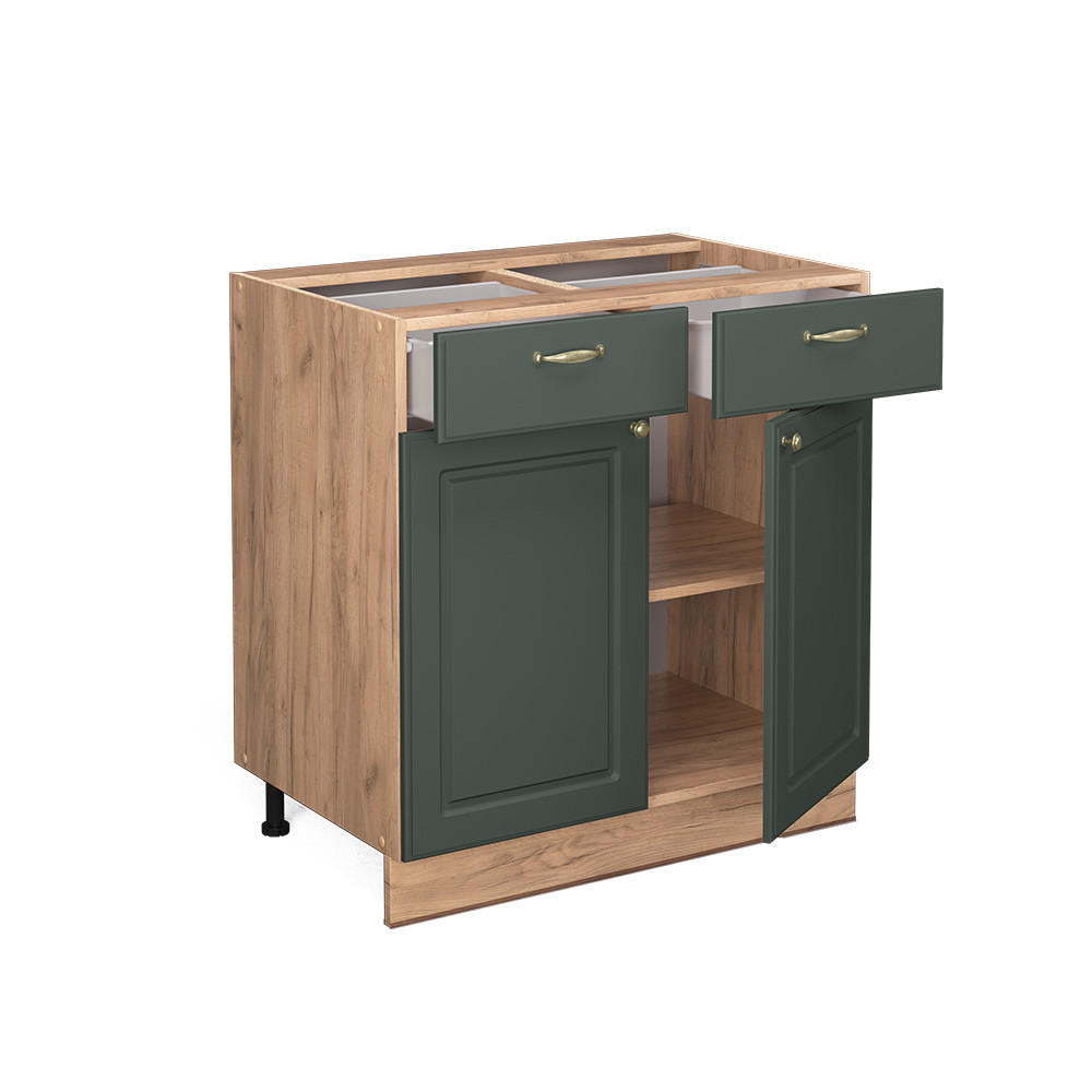 KÜCHENUNTERSCHRANK Fame-Line Grün-Gold Landhaus 80 cm ohne AP - Eiche Wotan/Grün, Holzwerkstoff (80/82/51.6cm) - Vicco