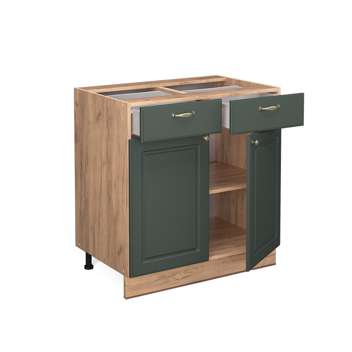KÜCHENUNTERSCHRANK Fame-Line Grün-Gold Landhaus 80 cm ohne AP - Eiche Wotan/Grün, Holzwerkstoff (80/82/51.6cm) - Vicco