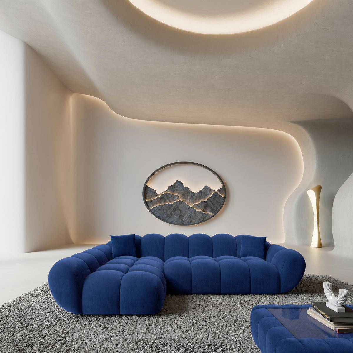ECKSOFA Liva Königsblau Samtstoff L-Form Rechts - Blau, Textil (160/265cm) - VAROYAL