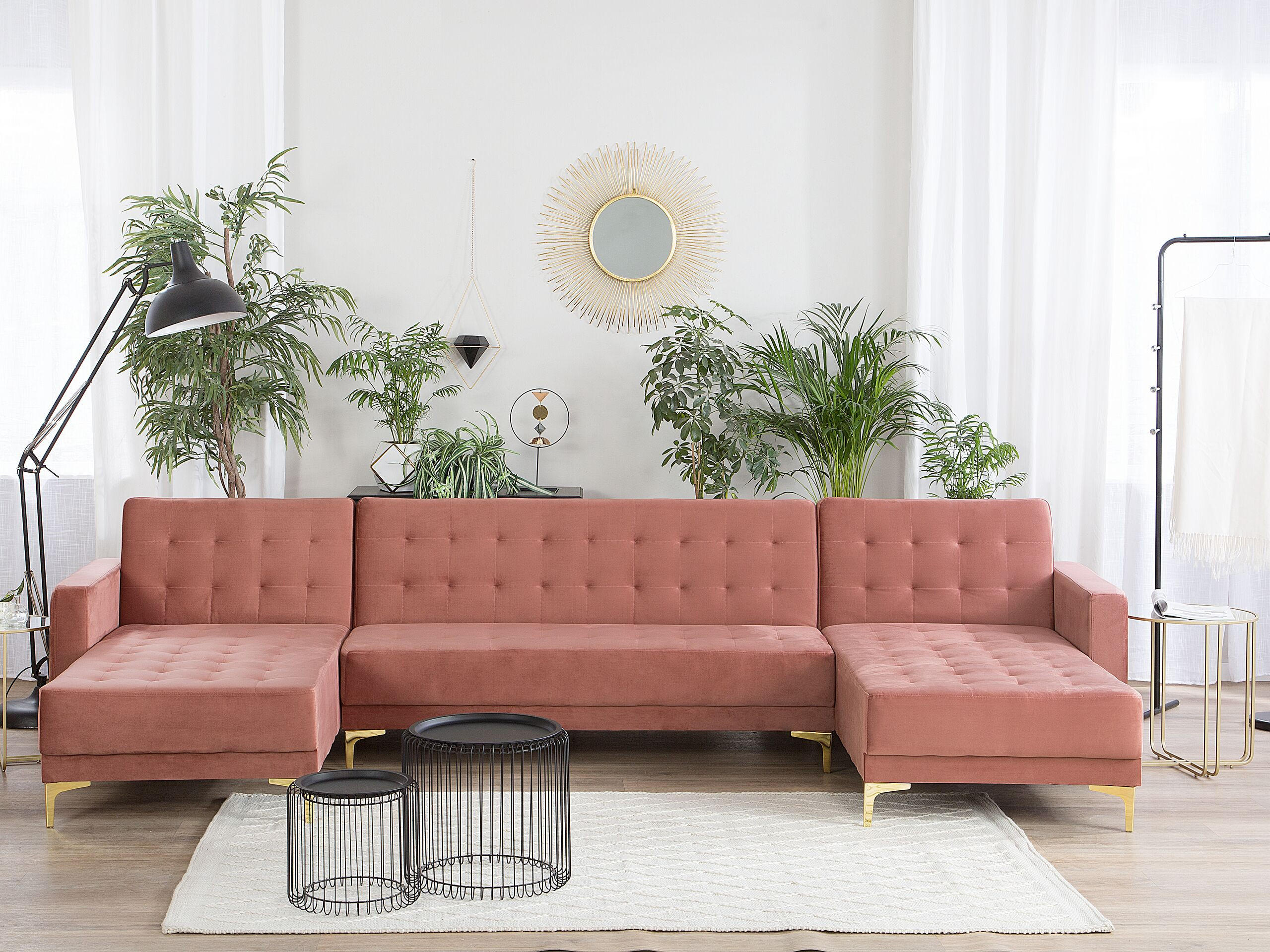 SCHLAFSOFA U-förmig Samtstoff Rosa Aberdeen - Pink, Textil (348/83/168cm) - Beliani