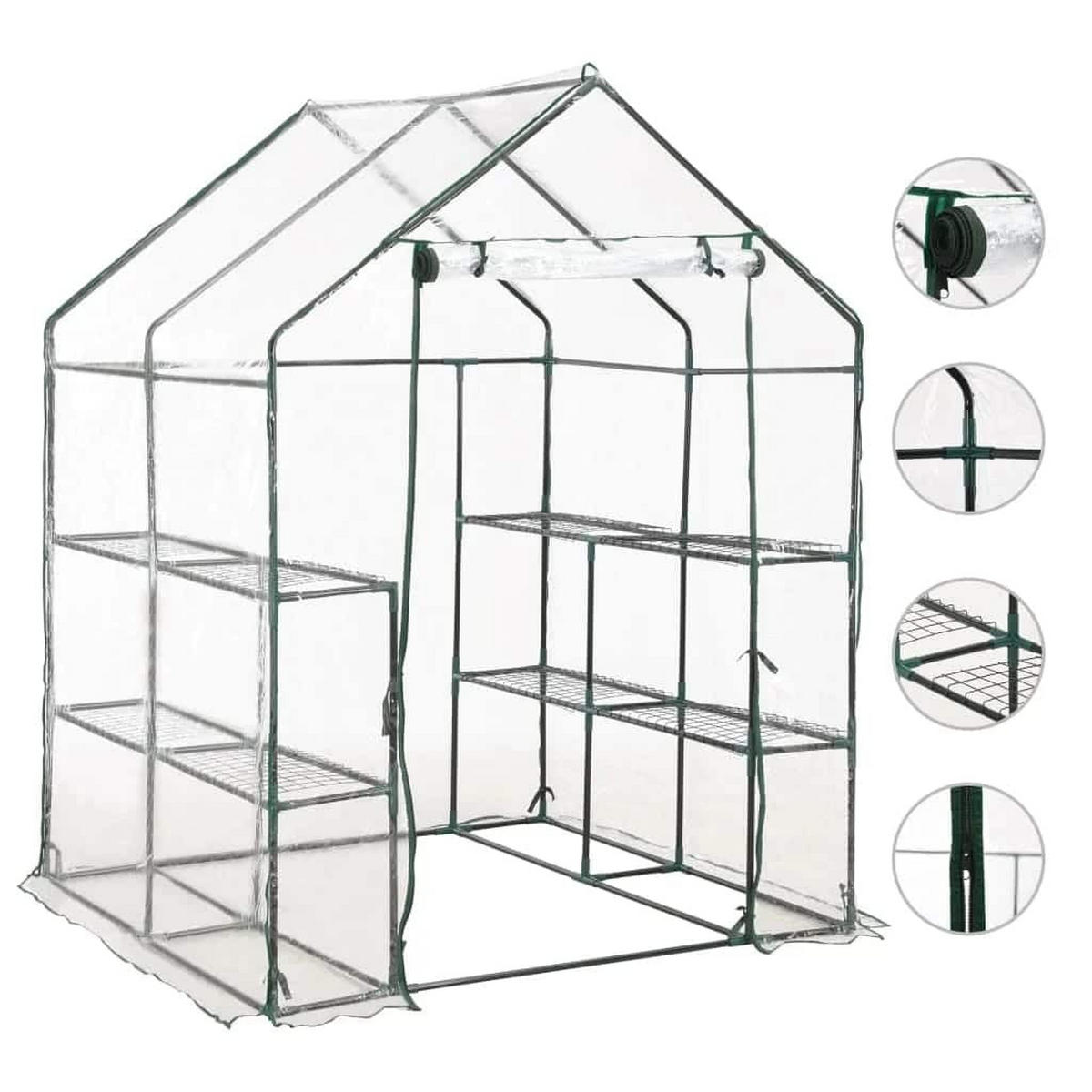 GEWÄCHSHAUS mit 8 Regalen 143 x 143 x - Transparent, Kunststoff (143/195/143cm)