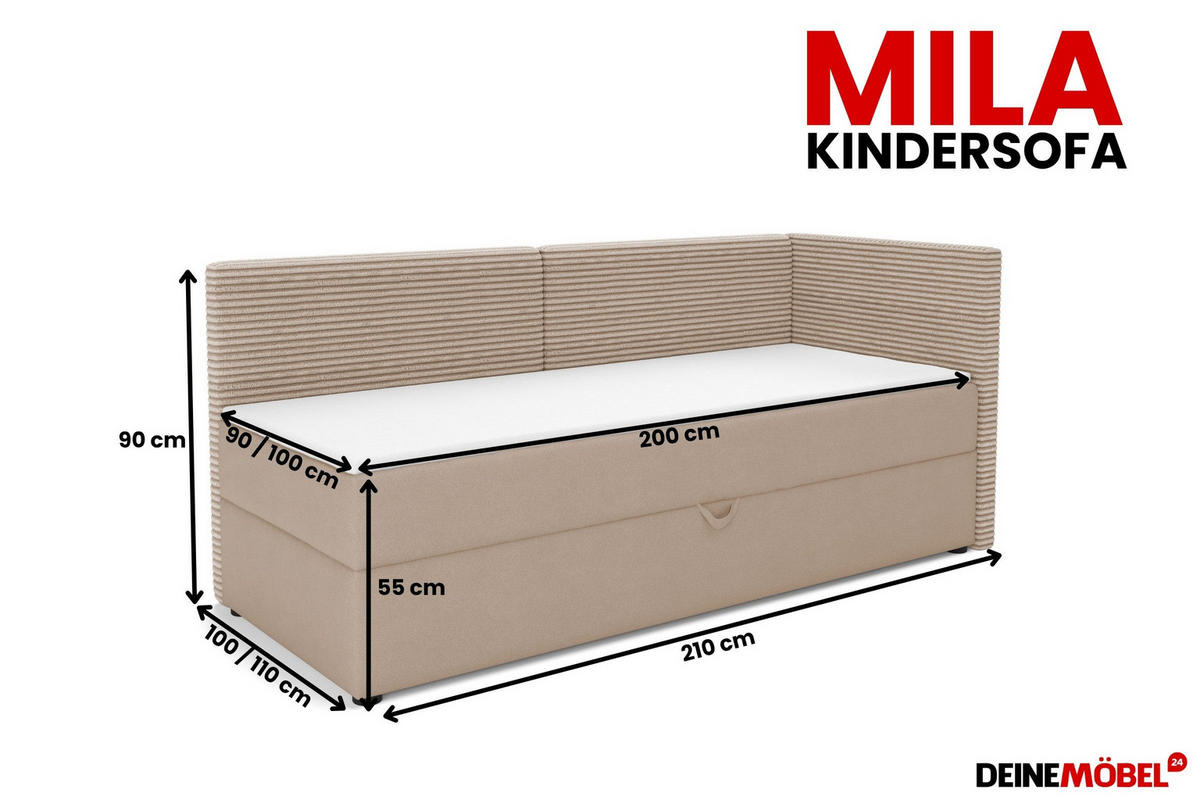 BOXBETT MILA 100/200 in Cord/Velours Beige H4 rechts - Beige, Holz/Holzwerkstoff (100/200cm) - Deine Möbel 24