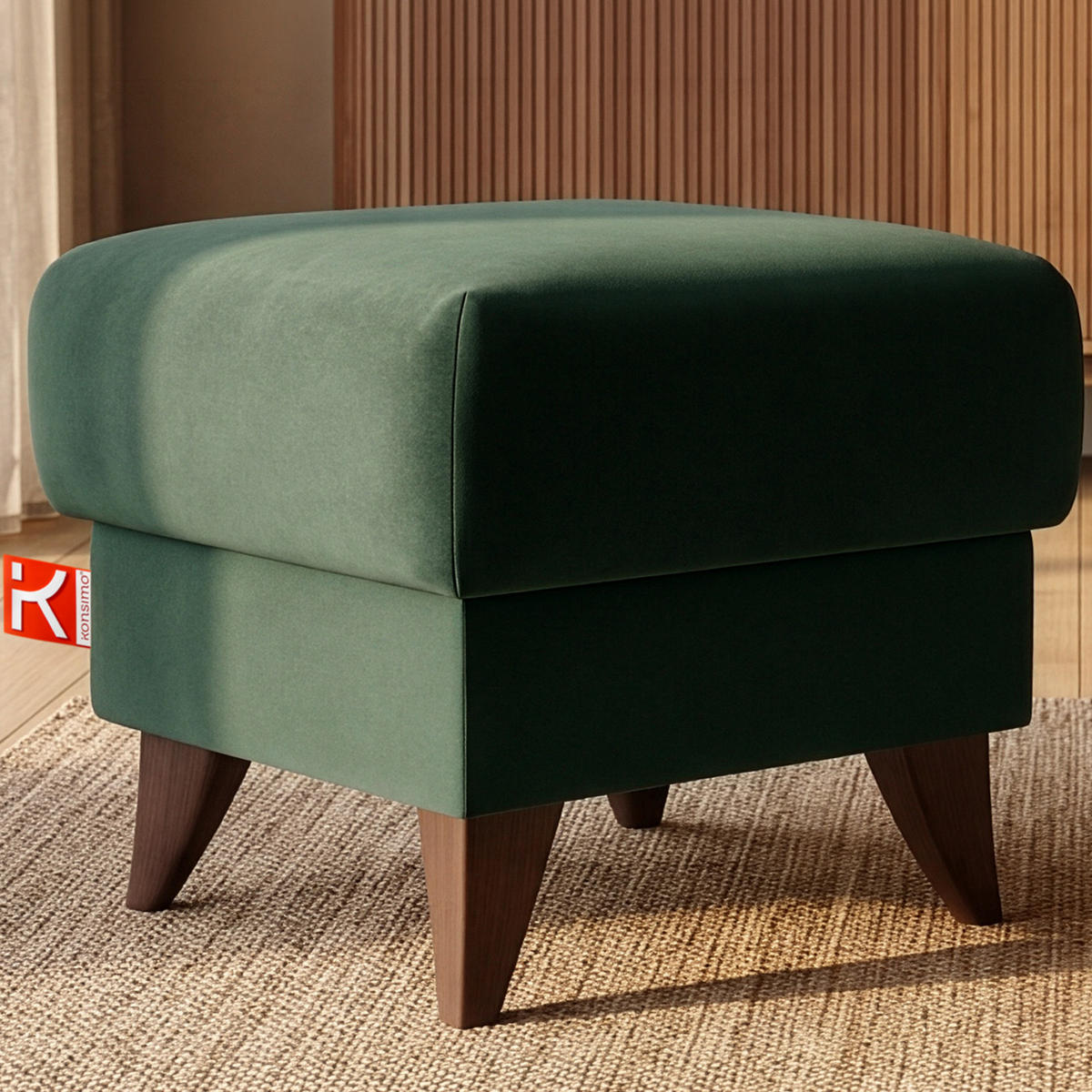 HOCKER GUSTAVO Fußstütze, Velours, Dunkelgrün - Dunkelgrün, Holz/Holzwerkstoff (53/49/53cm) - KONSIMO®