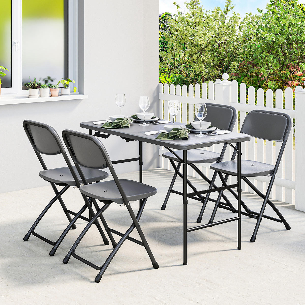 GARTENTISCHGRUPPE DE-18116 höhenverstellbarer Tisch 118 cm Dunkelgrau - Dunkelgrau, Metall - ComfortXL