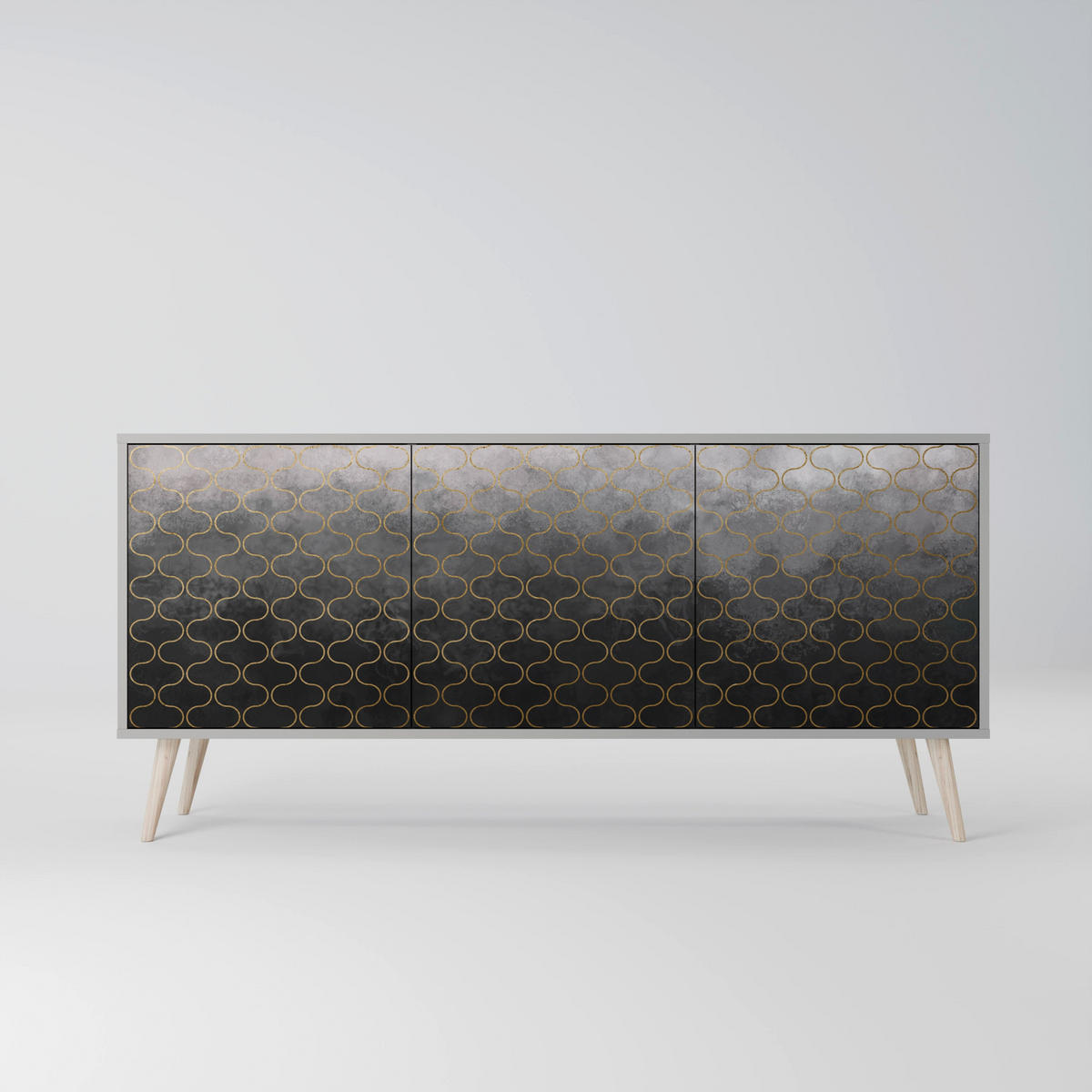 SIDEBOARD TESSELATED GRAYISH, Eicheneffekt, 164,5x42x77,5 cm, 3 Türen - Eichefarben/Buchefarben, Holzwerkstoff/Buchenholz (164.5/77.5/42cm) - SpaceRebels