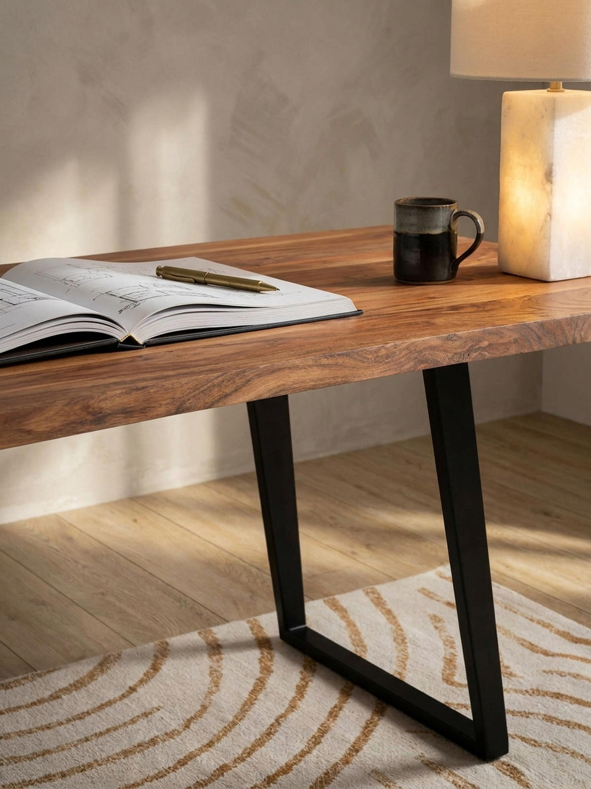 SCHREIBTISCH Massivholz Baumkante U-Gestell Handarbeit ATOLL, Goldbraun-Schwarz 160x80x76 cm - Schwarz/Braun, Holz/Metall (80/160/76cm) - KADIMA DESIGN