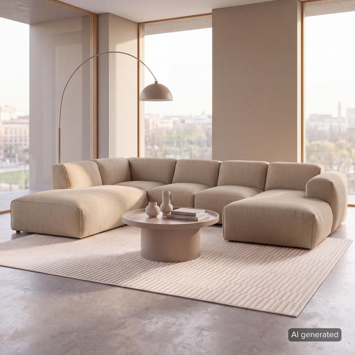 WOHNLANDSCHAFT mit Longchair - Taupe/Schwarz, Kunststoff/Textil (325/71/235cm) - home24