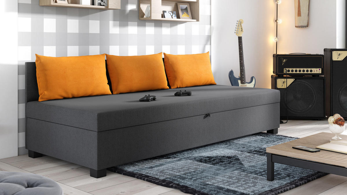 SCHLAFSOFA Misti III - Schwarz/Grau, Holz/Kunststoff (195/66/82cm)