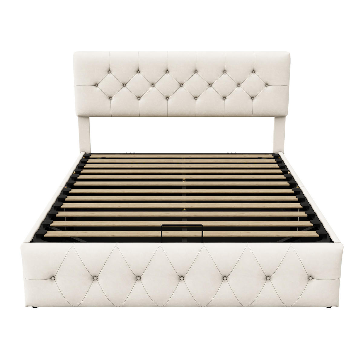 POLSTERBETT 160x200 cm Stauraum Metall Lattenrost Doppelbett beige - Beige, Holz (160/200cm) - LEBENLANG