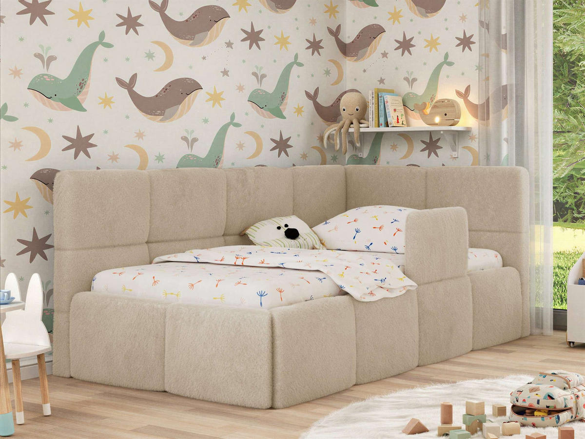 DĚTSKÁ POSTEL ARVO ALTA 90/200 - Krémový Plyš - Pravá - béžová, textil (90/200cm) - MKS