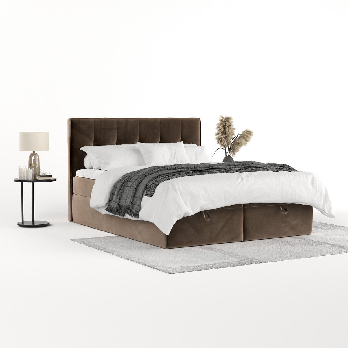 BOXBETT Tivra 140/200 cm Braun im Paros Stoff - Schwarz/Braun, Holz/Holzwerkstoff (140/200cm) - AltaBeds