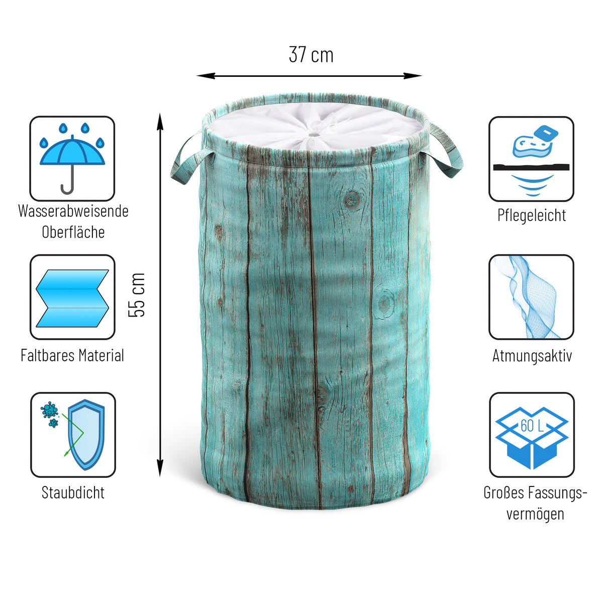 WÄSCHEKORB Lumber - Türkis, Textil (37/55/55cm) - Sanilo
