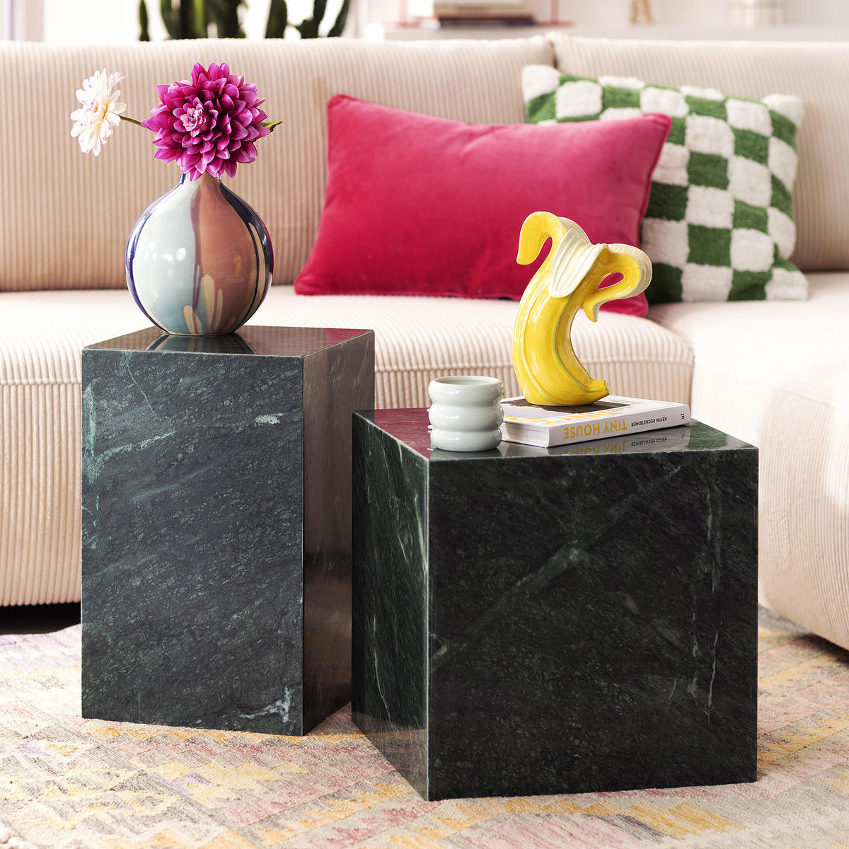 BEISTELLTISCH - Marmor - Dunkelgrün, Stein (30/30/48cm) - home24