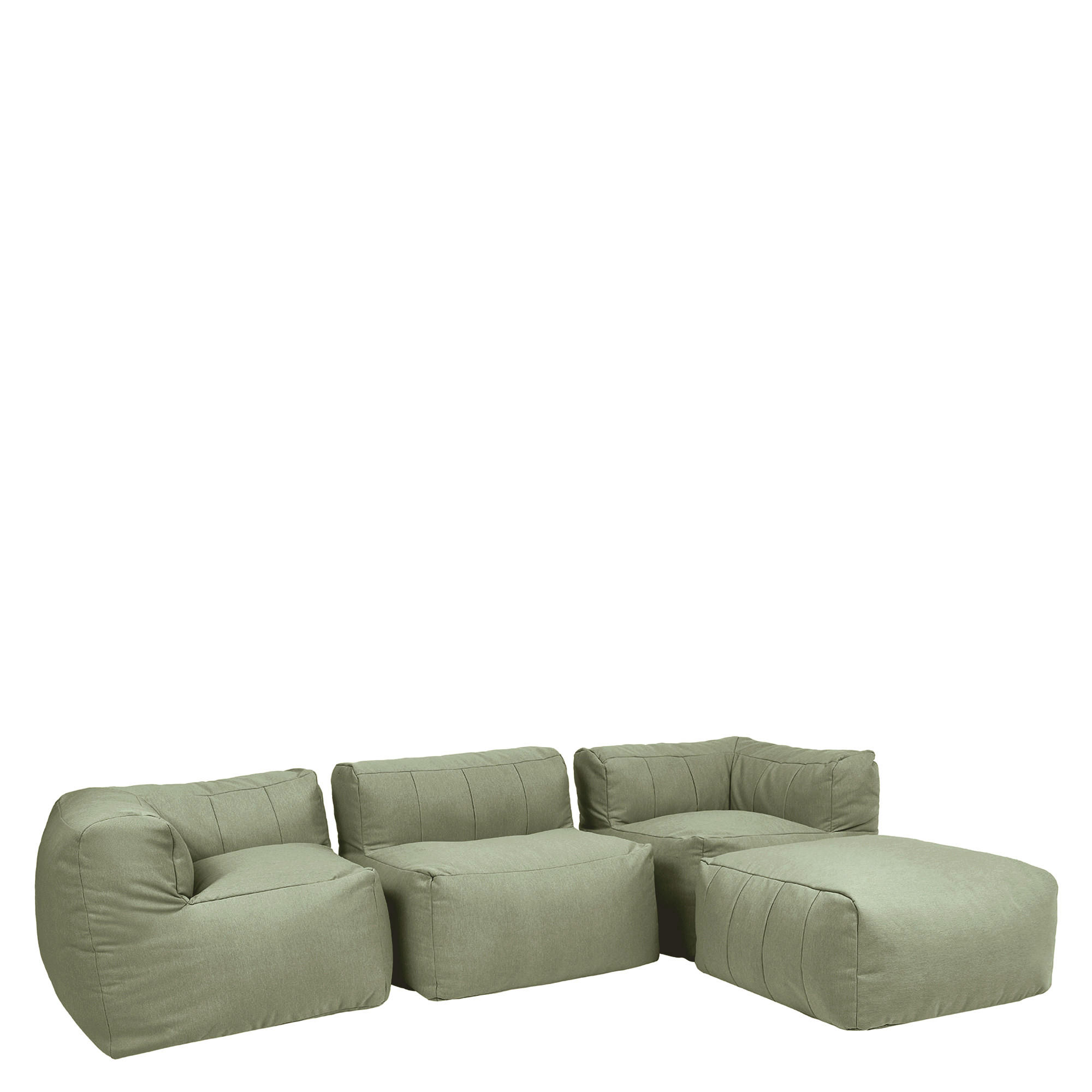 SITZSACK-SOFA Outdoor 4-tlg.: 2 Ecksessel, Sessel, Fußstütze - Grün, Textil (395/68/100cm) - icon
