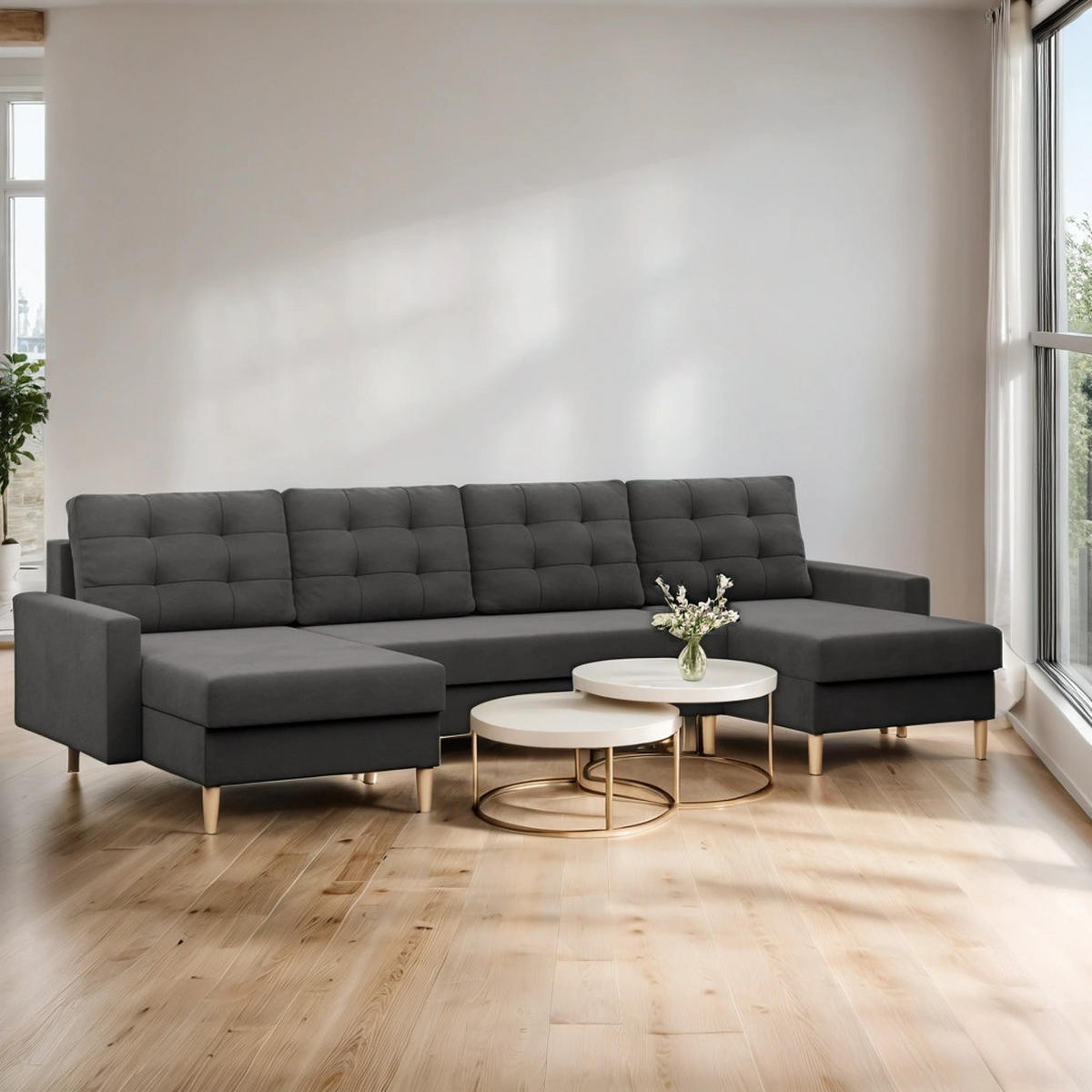 WOHNLANDSCHAFT Blank grau - Grau, Textil (294/88/140cm) - SIMKAM Furniture