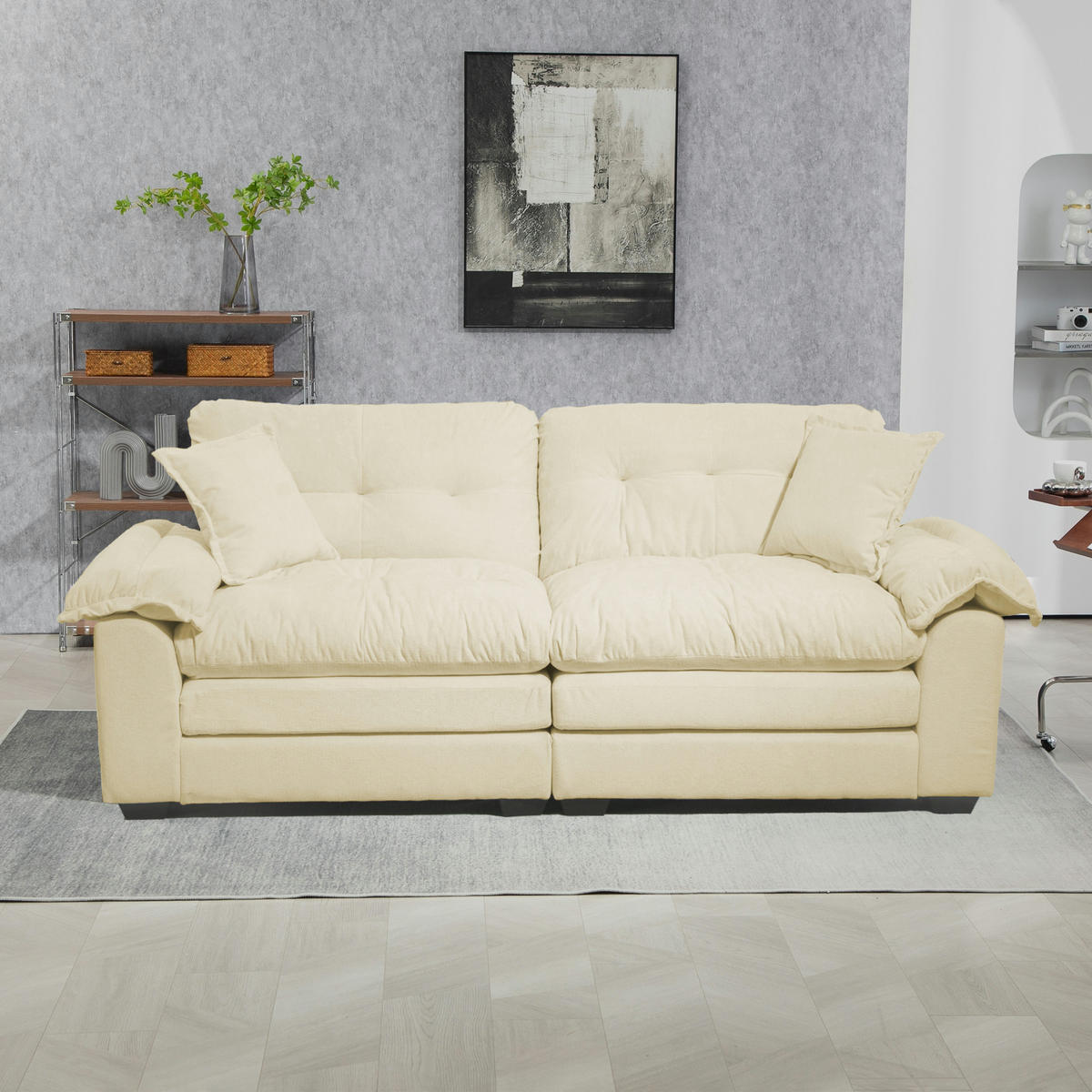 ZWEISITZER-SOFA Chenille-Polster mit tiefem Sitz 213,4/90,1/87,6 cm Beige - Beige, Textil (90.1/87.6/213.4cm) - Redom