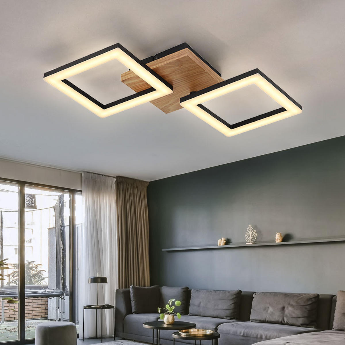 LED DECKENLEUCHTE KERRY Holzoptik Braun - Braun, Holz (46/22.5/7cm) - Globo Lighting