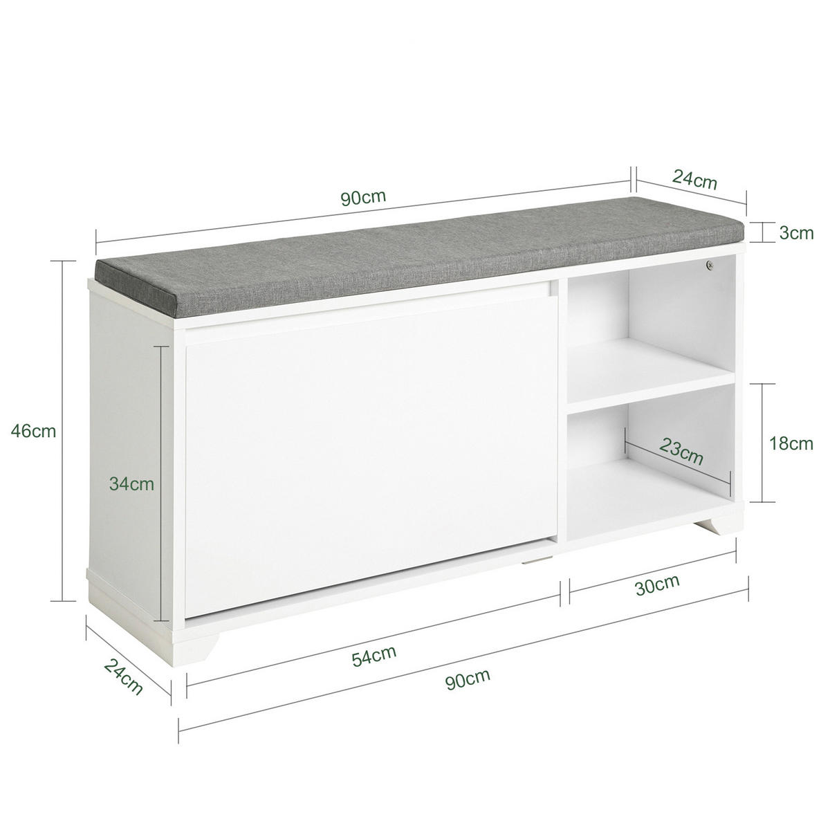 SCHUHBANK Grau - Hellgrau/Weiß, Holzwerkstoff (90/46/24cm) - SoBuy